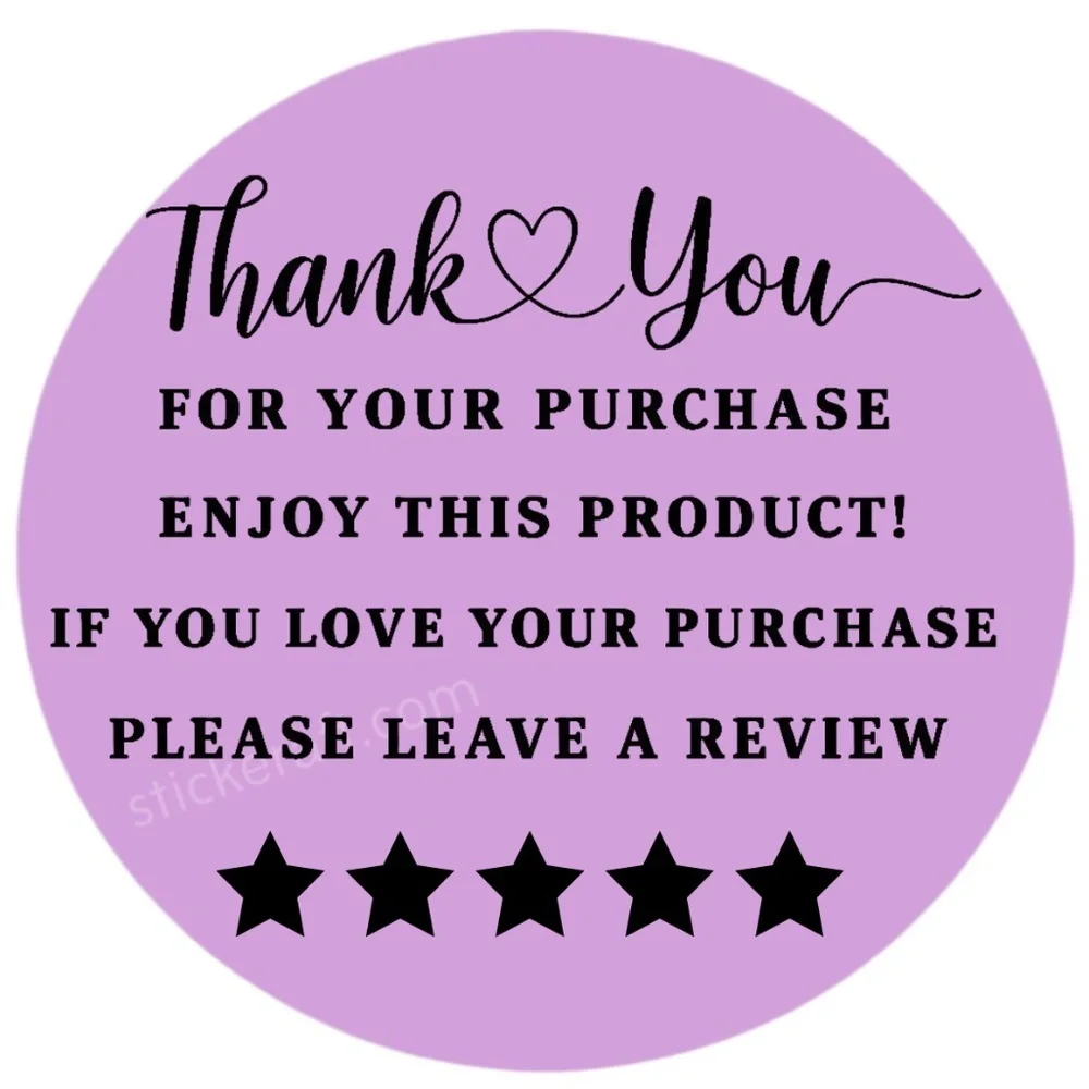Thank You for Purchase Stickers – 2 Inch, 5 Star Review Labels – 100 PCS NEW